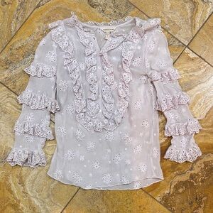Rebecca Taylor Eyelet Ruffle Blouse - pale pink/purple